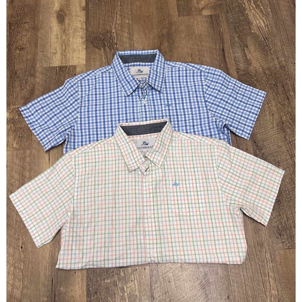 Southbound Boys XL Short Sleeve Cotton Shirts x2 Classic Preppy EUC!